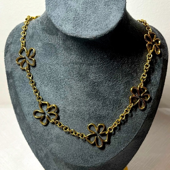 Vintage Robert VERDI Gold-tone Flower Necklace. Stamped - Picture 1 of 7